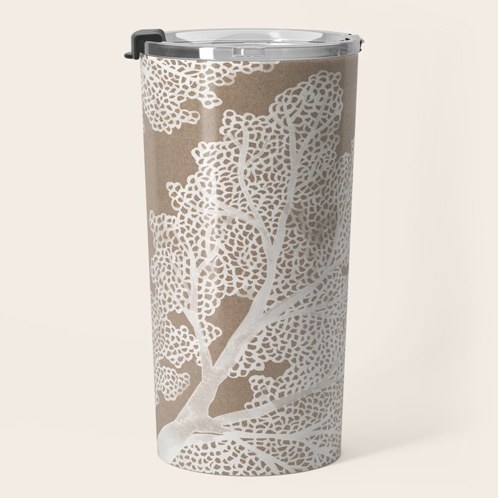 Sea Fan Coral - White on Kraft Travel Mug Gallery Image 3