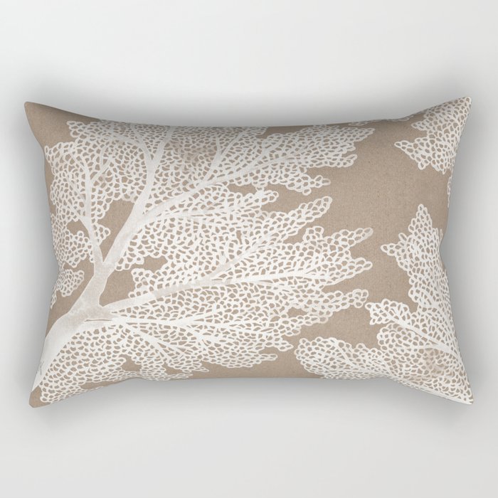 Sea Fan Coral - White on Kraft Rectangular Pillow Gallery Image 2