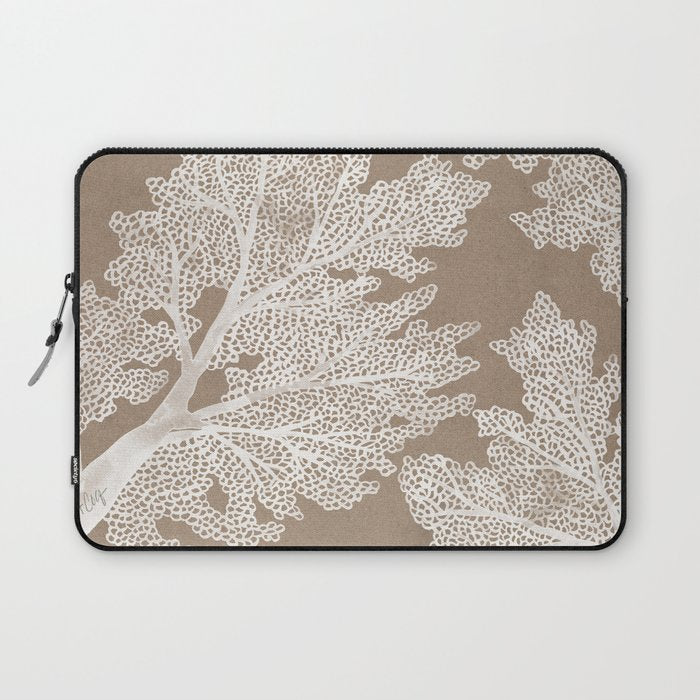 Sea Fan Coral - White on Kraft Laptop Sleeve Gallery Image 1