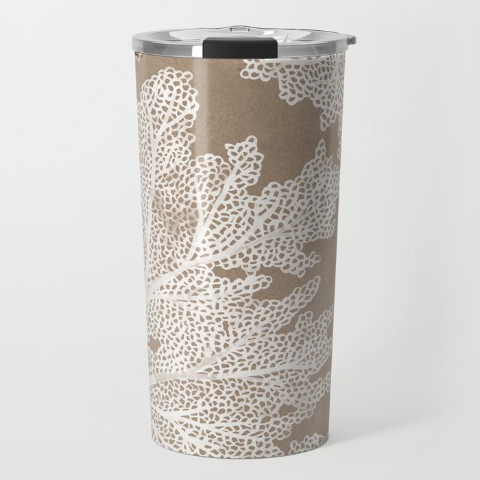 Sea Fan Coral - White on Kraft Travel Mug Gallery Image 1
