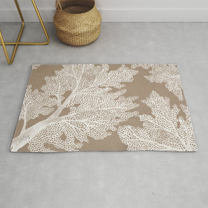 Sea Fan Coral - White on Kraft Rug Gallery Image 1