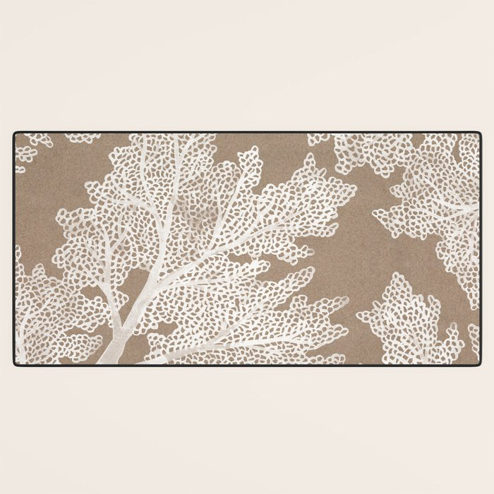 Sea Fan Coral - White on Kraft Desk Mat Gallery Image 3