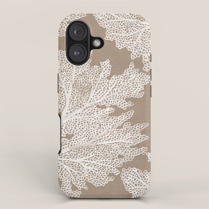 Sea Fan Coral - White on Kraft iPhone Case Gallery Image 1