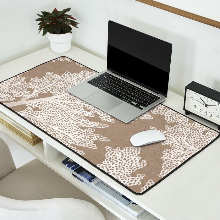 Sea Fan Coral - White on Kraft Desk Mat Gallery Image 2