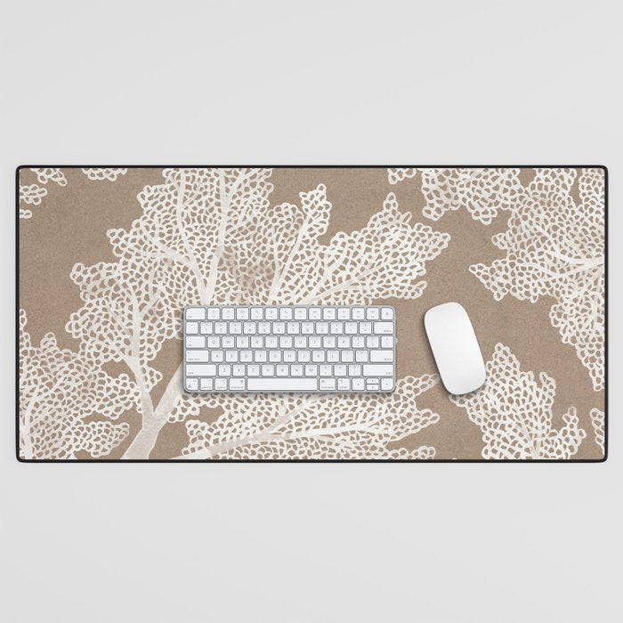 Sea Fan Coral - White on Kraft Desk Mat Gallery Image 1