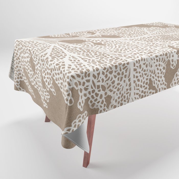 Sea Fan Coral - White on Kraft Tablecloth Gallery Image 1