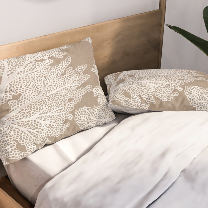 Sea Fan Coral - White on Kraft Pillow Sham Gallery Image 2