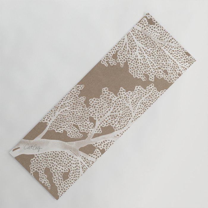 Sea Fan Coral - White on Kraft Yoga Mat Gallery Image 1