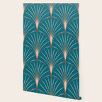 Vintage Art Deco Floral Copper & Teal Wallpaper Gallery Image 2
