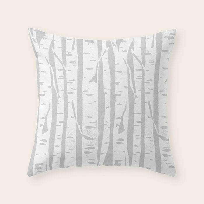 Woodcut Birches Grey Throw Pillow Gallery Image 6