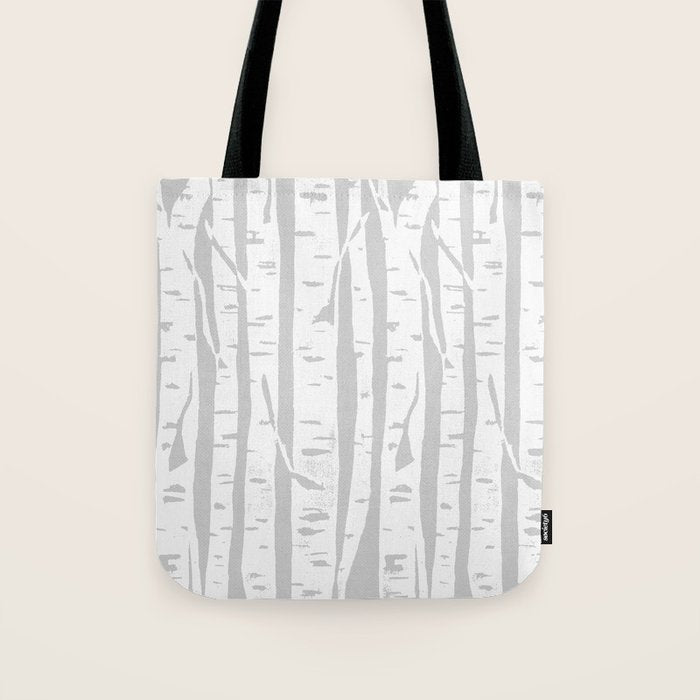 Woodcut Birches Grey Tote Bag Gallery Image 1