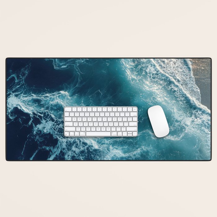 Celestial Currents Aerial Abstract of Ocean Foam Desk Mat Gallery Image 1