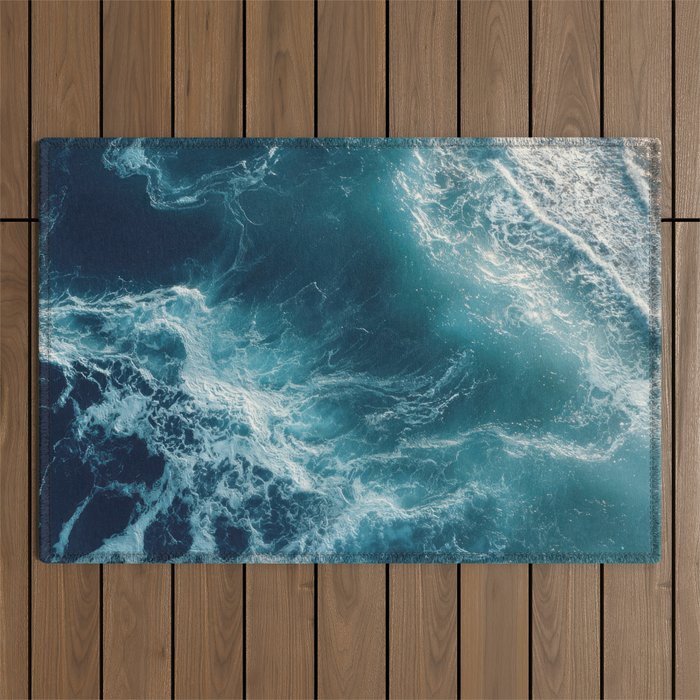 Celestial Currents Aerial Abstract of Ocean Foam Outdoor Rug Gallery Image 1