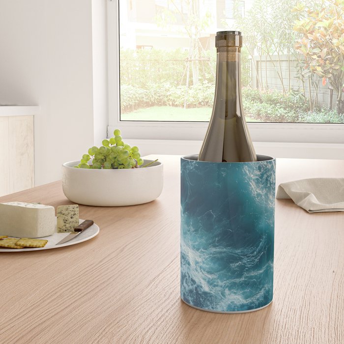 Celestial Currents Aerial Abstract of Ocean Foam Wine Chiller Gallery Image 4
