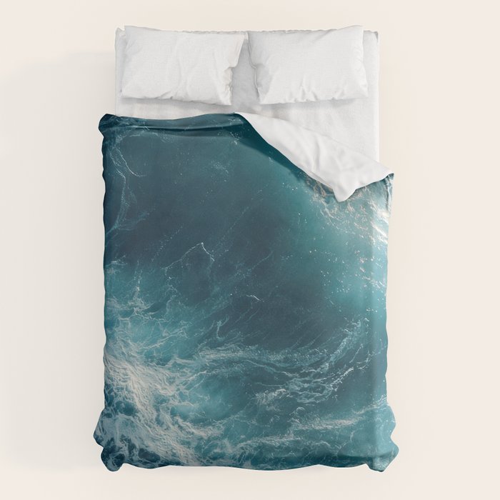 Celestial Currents Aerial Abstract of Ocean Foam Duvet Cover