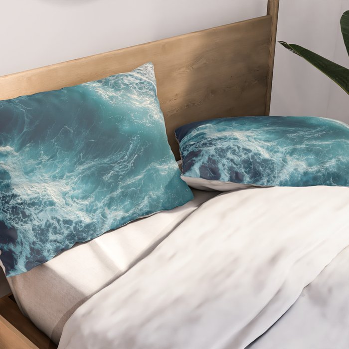Celestial Currents Aerial Abstract of Ocean Foam Pillow Sham Gallery Image 2