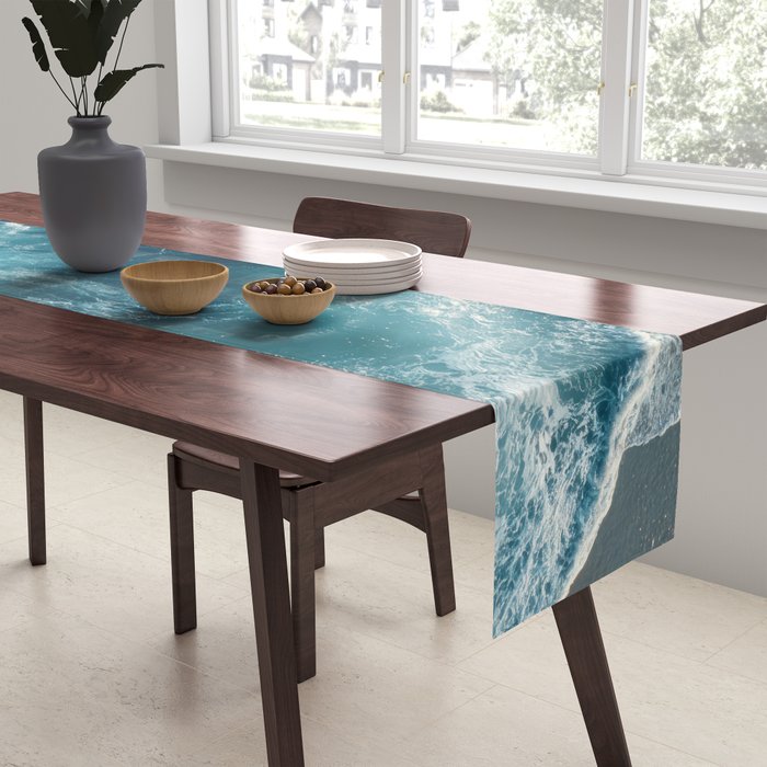 Celestial Currents Aerial Abstract of Ocean Foam Table Runner Gallery Image 2