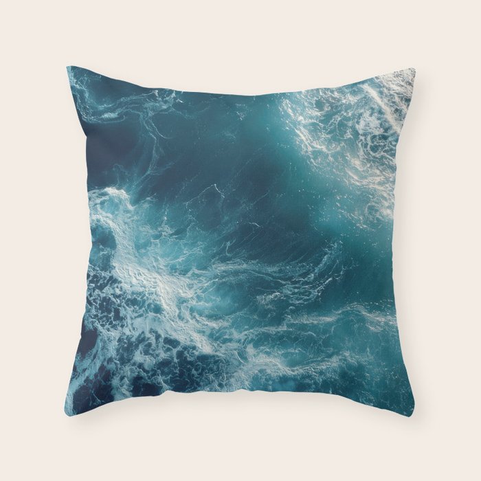 Celestial Currents Aerial Abstract of Ocean Foam Throw Pillow Gallery Image 1
