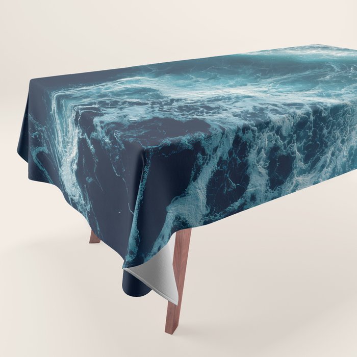Celestial Currents Aerial Abstract of Ocean Foam Tablecloth Gallery Image 1