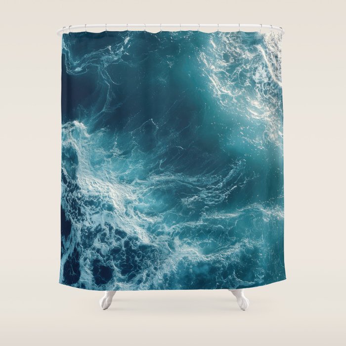 Celestial Currents Aerial Abstract of Ocean Foam Shower Curtain Gallery Image 1