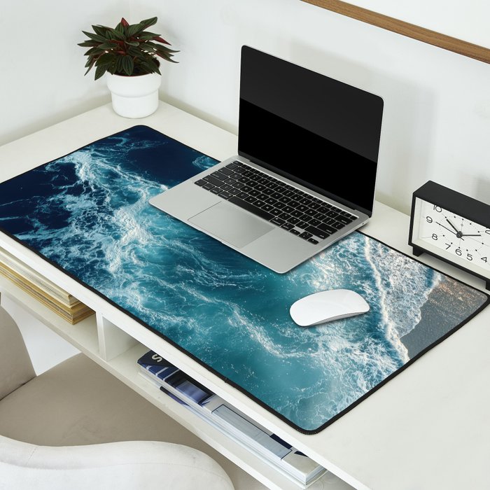 Celestial Currents Aerial Abstract of Ocean Foam Desk Mat Gallery Image 2