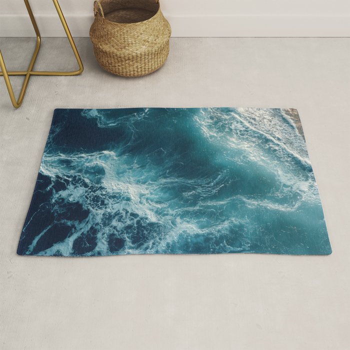 Celestial Currents Aerial Abstract of Ocean Foam Rug