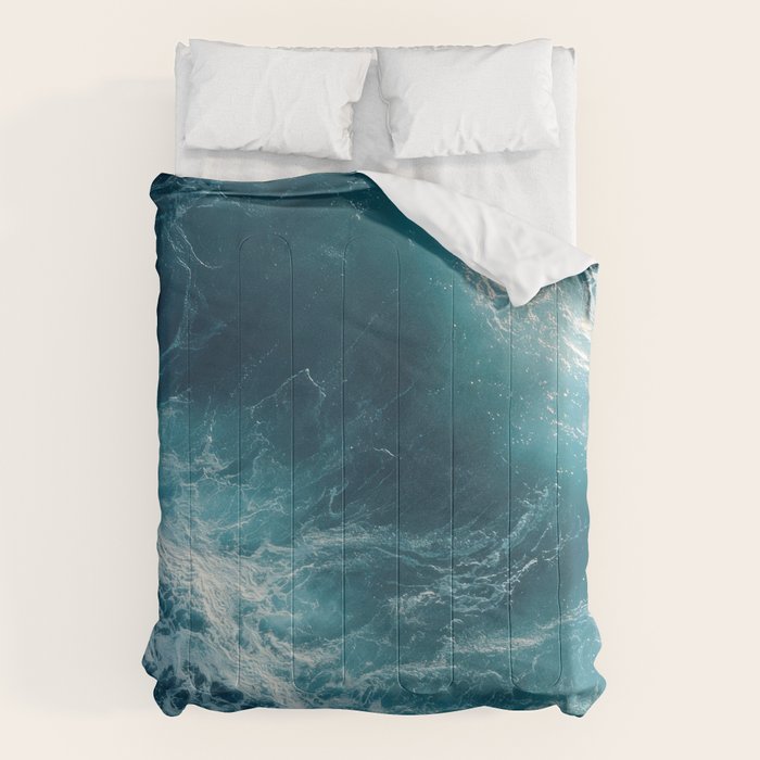 Celestial Currents Aerial Abstract of Ocean Foam Comforter