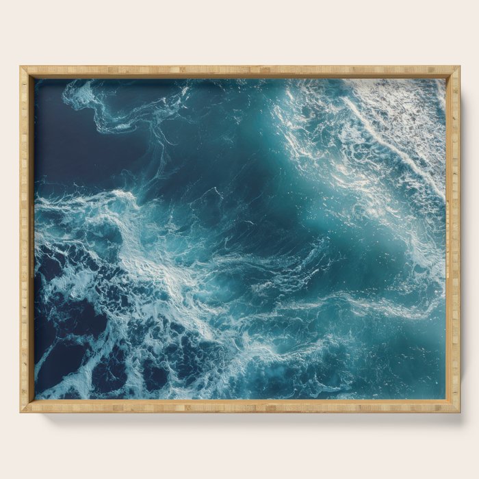 Celestial Currents Aerial Abstract of Ocean Foam Serving Tray Gallery Image 1