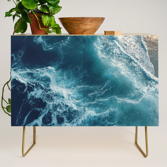 Celestial Currents Aerial Abstract of Ocean Foam Credenza Gallery Image 1