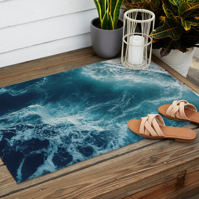 Celestial Currents Aerial Abstract of Ocean Foam Outdoor Rug Gallery Image 2