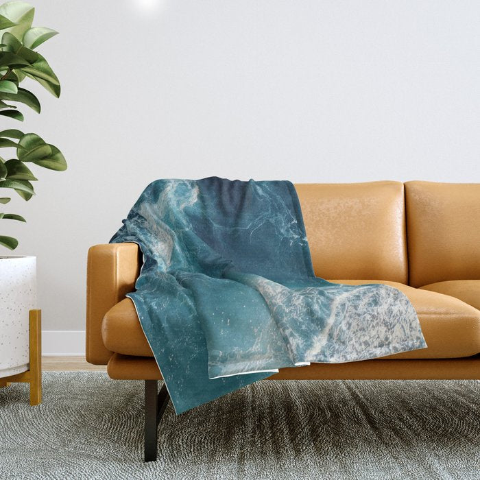 Celestial Currents Aerial Abstract of Ocean Foam Throw Blanket Gallery Image 1