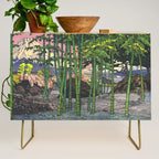 Through the Nishigi Forest - Nature Ukiyo Landscape in Green & Pink Credenza Gallery Image 1