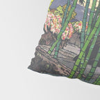 Through the Nishigi Forest - Nature Ukiyo Landscape in Green & Pink Pillow Sham Gallery Image 4