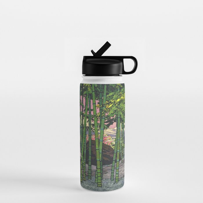Through the Nishigi Forest - Nature Ukiyo Landscape in Green & Pink Water Bottle Gallery Image 1