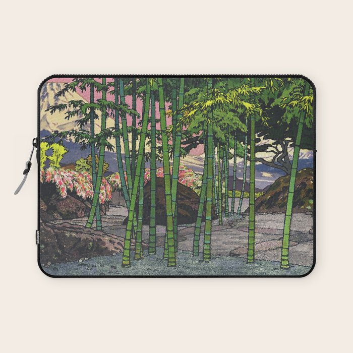 Through the Nishigi Forest - Nature Ukiyo Landscape in Green & Pink Laptop Sleeve Gallery Image 1