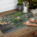 Through the Nishigi Forest - Nature Ukiyo Landscape in Green & Pink Outdoor Rug Gallery Image 2