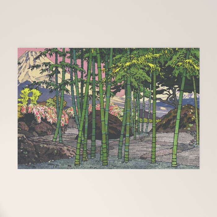 Through the Nishigi Forest - Nature Ukiyo Landscape in Green & Pink Welcome Mat Gallery Image 1