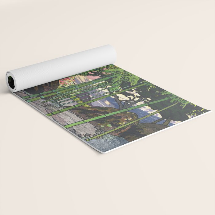 Through the Nishigi Forest - Nature Ukiyo Landscape in Green & Pink Yoga Mat Gallery Image 2