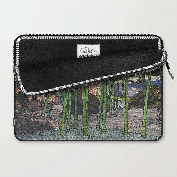 Through the Nishigi Forest - Nature Ukiyo Landscape in Green & Pink Laptop Sleeve Gallery Image 2