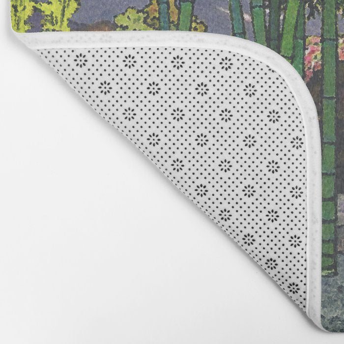 Through the Nishigi Forest - Nature Ukiyo Landscape in Green & Pink Bath Mat Gallery Image 2