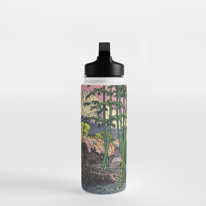 Through the Nishigi Forest - Nature Ukiyo Landscape in Green & Pink Water Bottle Gallery Image 3