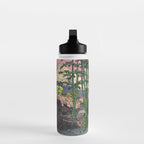 Through the Nishigi Forest - Nature Ukiyo Landscape in Green & Pink Water Bottle Gallery Image 3