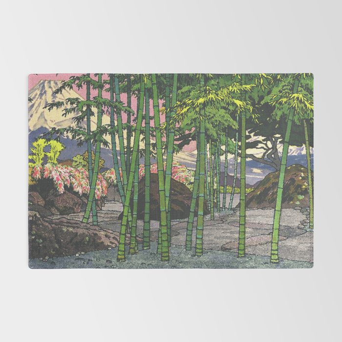 Through the Nishigi Forest - Nature Ukiyo Landscape in Green & Pink Rug Gallery Image 2
