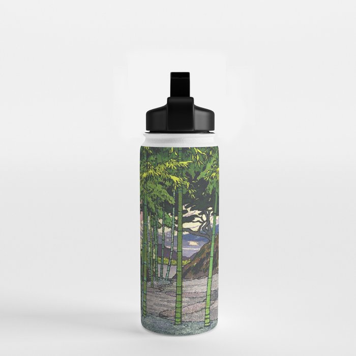 Through the Nishigi Forest - Nature Ukiyo Landscape in Green & Pink Water Bottle Gallery Image 2