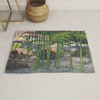 Through the Nishigi Forest - Nature Ukiyo Landscape in Green & Pink Rug Gallery Image 1