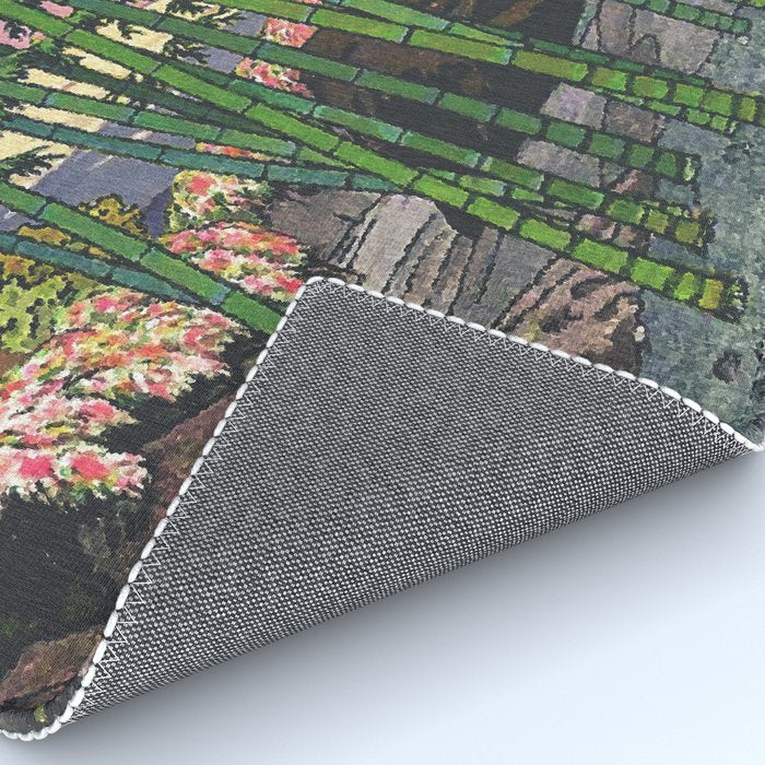 Through the Nishigi Forest - Nature Ukiyo Landscape in Green & Pink Rug Gallery Image 4