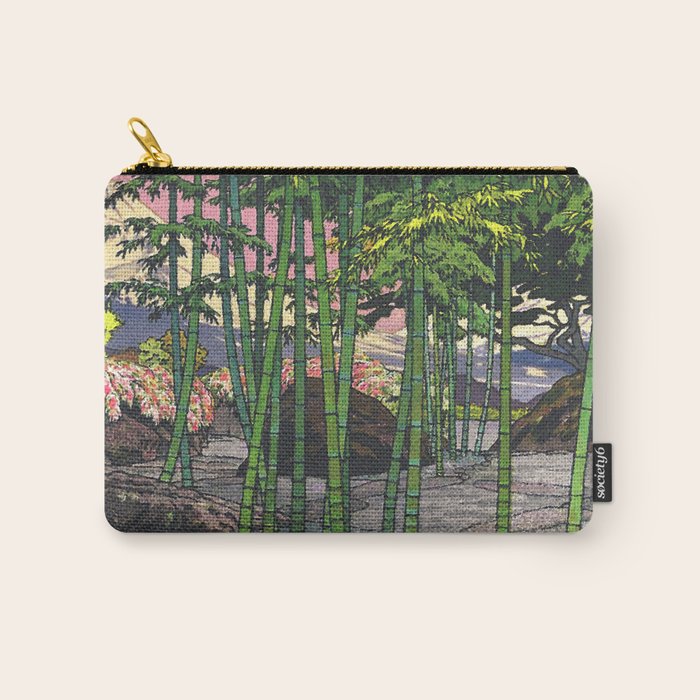 Through the Nishigi Forest - Nature Ukiyo Landscape in Green & Pink Carry All Pouch Gallery Image 1