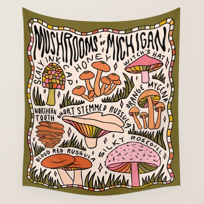 Mushrooms of Michigan Wall Tapestry Gallery Image 4