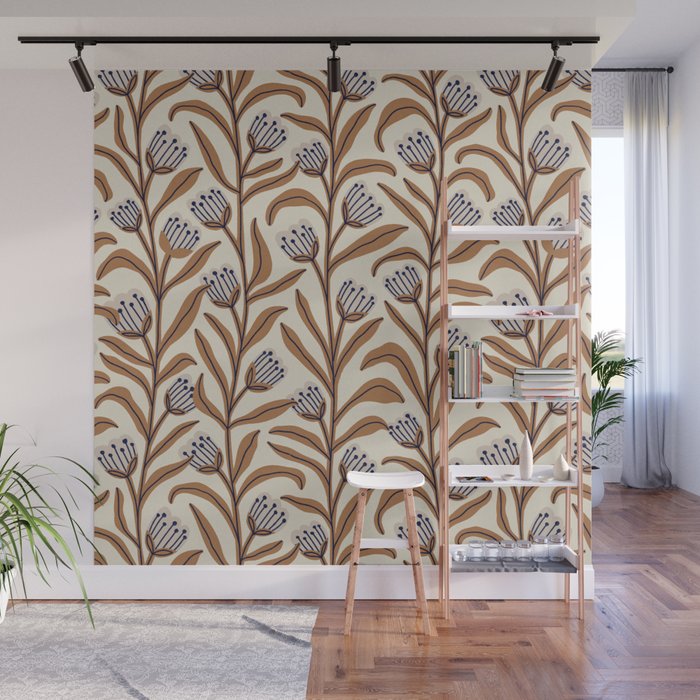 Bellflower Pattern / Brown, Ivory & Grey Wall Mural Gallery Image 1
