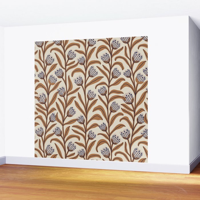 Bellflower Pattern / Brown, Ivory & Grey Wall Mural Gallery Image 2